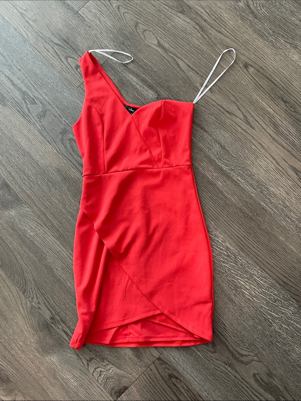 Lulu's Vibrant Red One-Shoulder Wrap Mini Dress